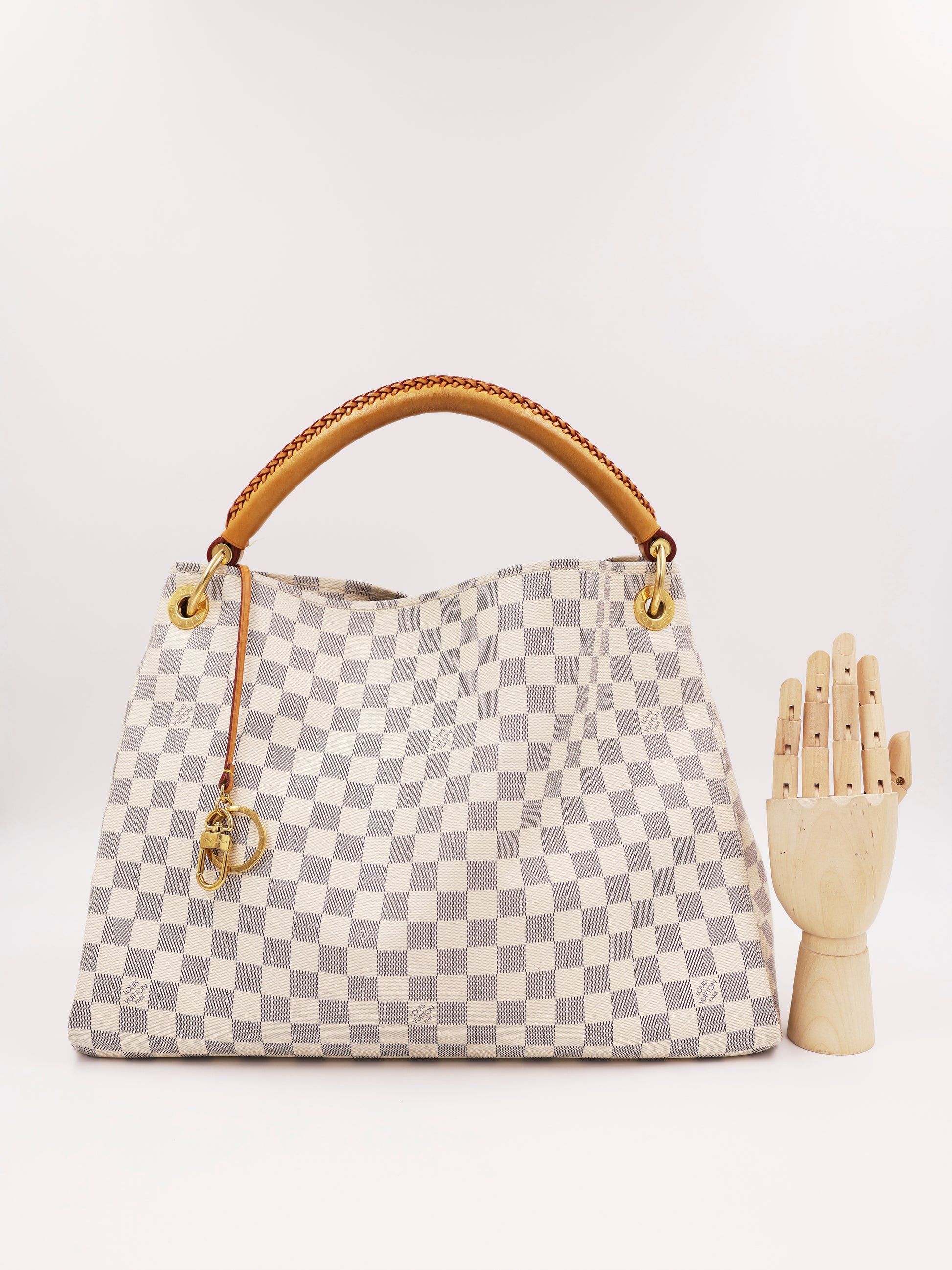 LOUIS VUITTON Artsy MM Damier Azur große Designerhandtasche aus zweiter Hand mit Henkel und goldfarbenen Details