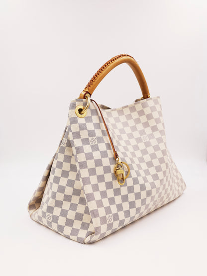 LOUIS VUITTON Artsy MM Damier Azur Designerhandtasche aus zweiter Hand mit Karomuster und Ledergriffen