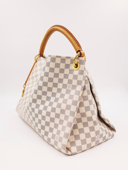 LOUIS VUITTON Artsy MM Damier Azur als geräumige Secondhand Designerhandtasche in hellem Karomuster