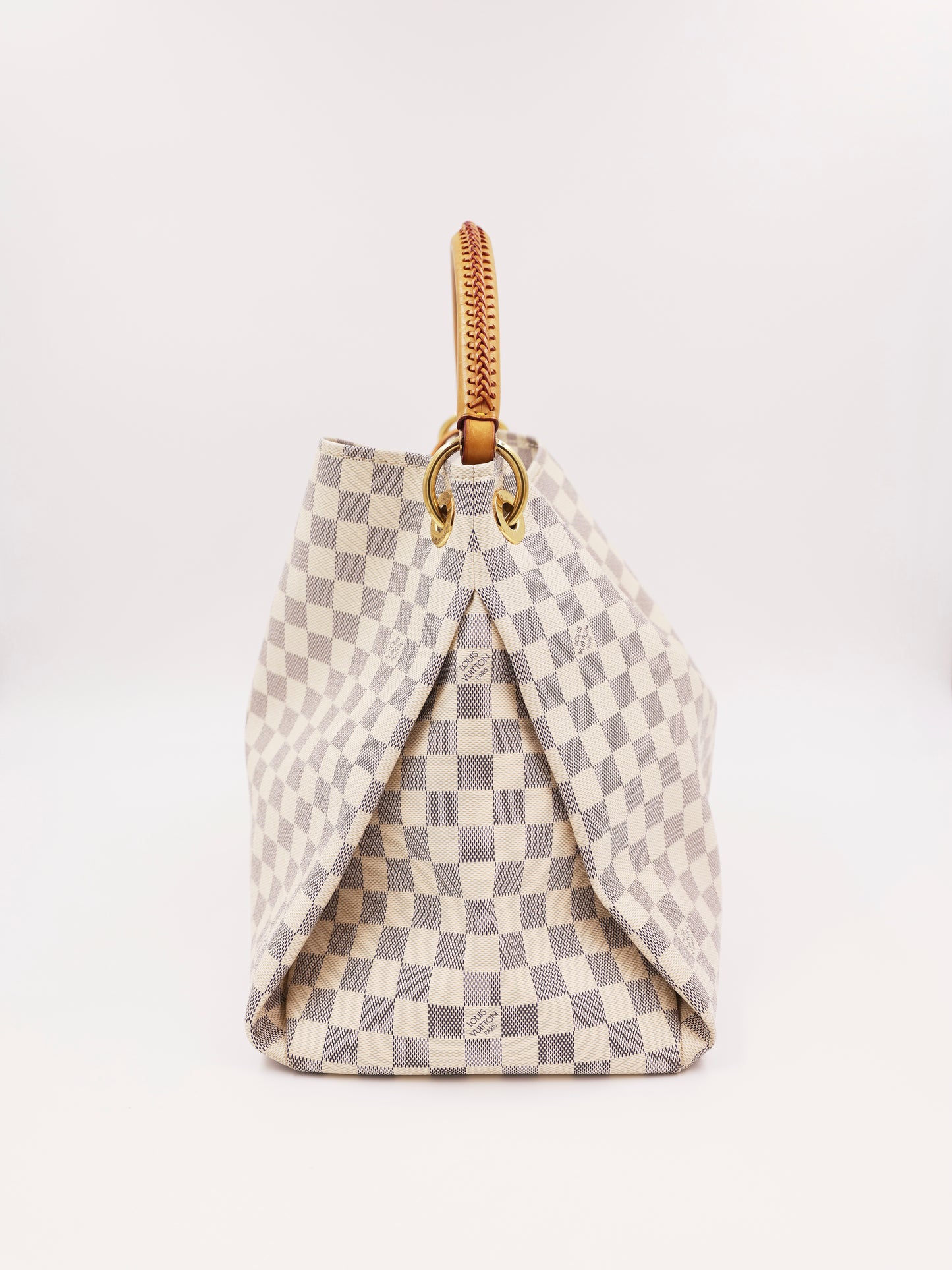 LOUIS VUITTON Artsy MM Damier Azur, gebrauchte Designerhandtasche mit goldfarbenen Details
