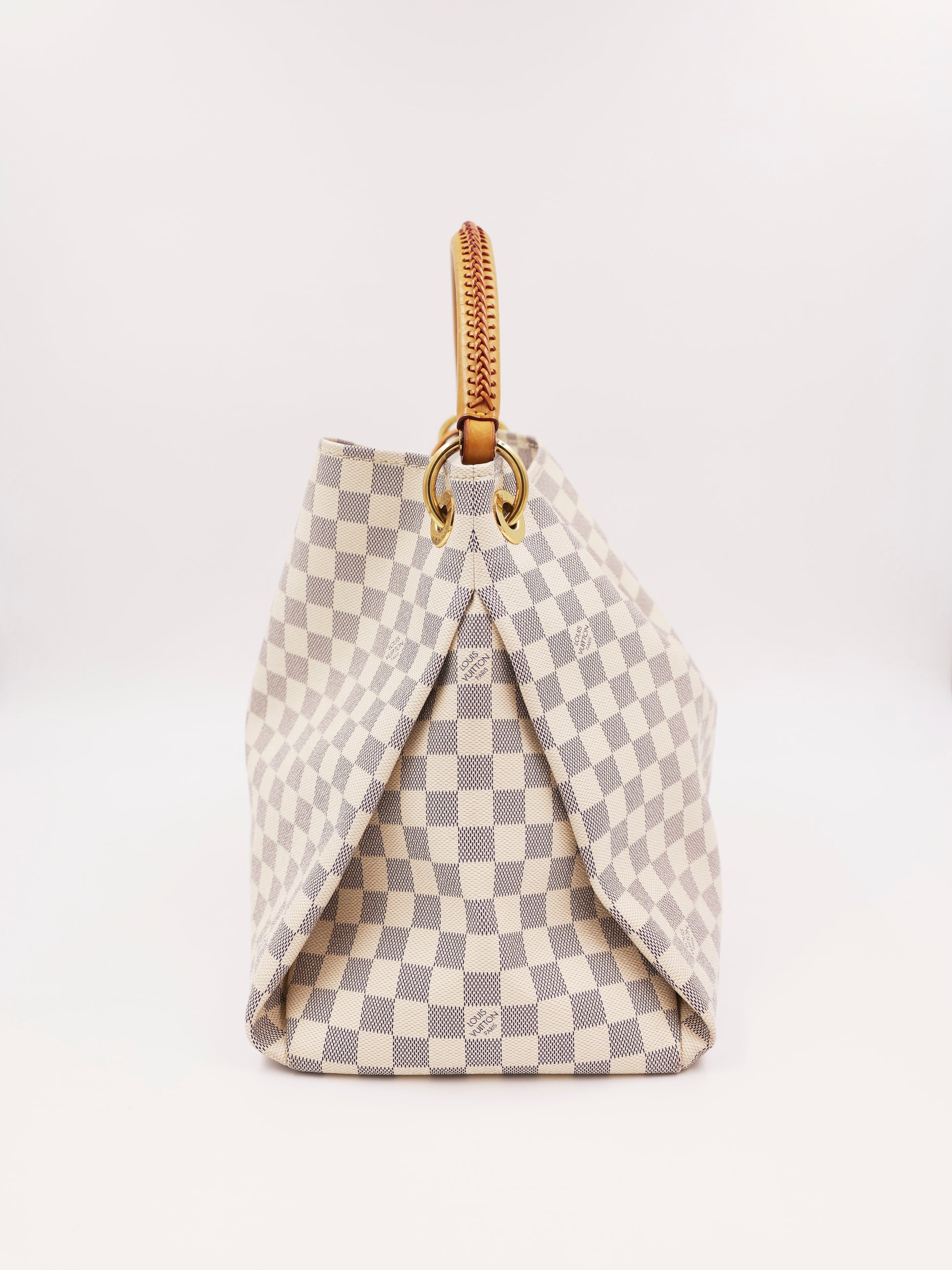 LOUIS VUITTON Artsy MM Damier Azur, gebrauchte Designerhandtasche mit goldfarbenen Details