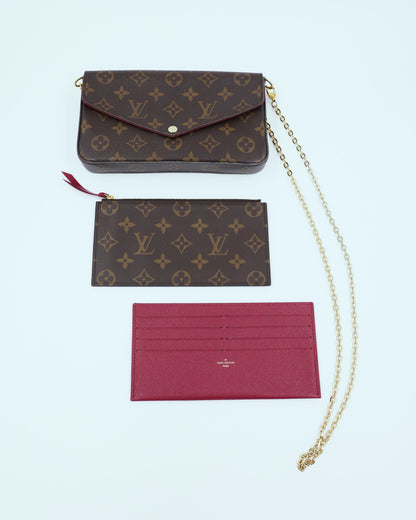 LOUIS VUITTON Felicie Monogram Canvas Clutch mit Kette und herausnehmbaren Innenfächern