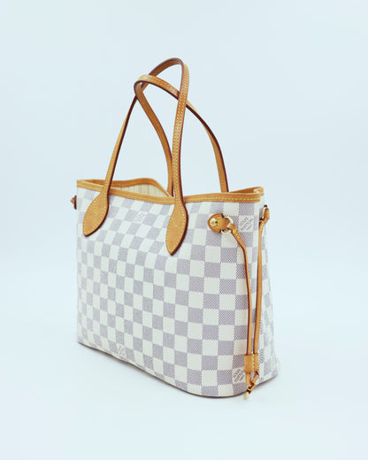LOUIS VUITTON Neverfull PM Damier Azur authentische Designerhandtasche aus zweiter Hand