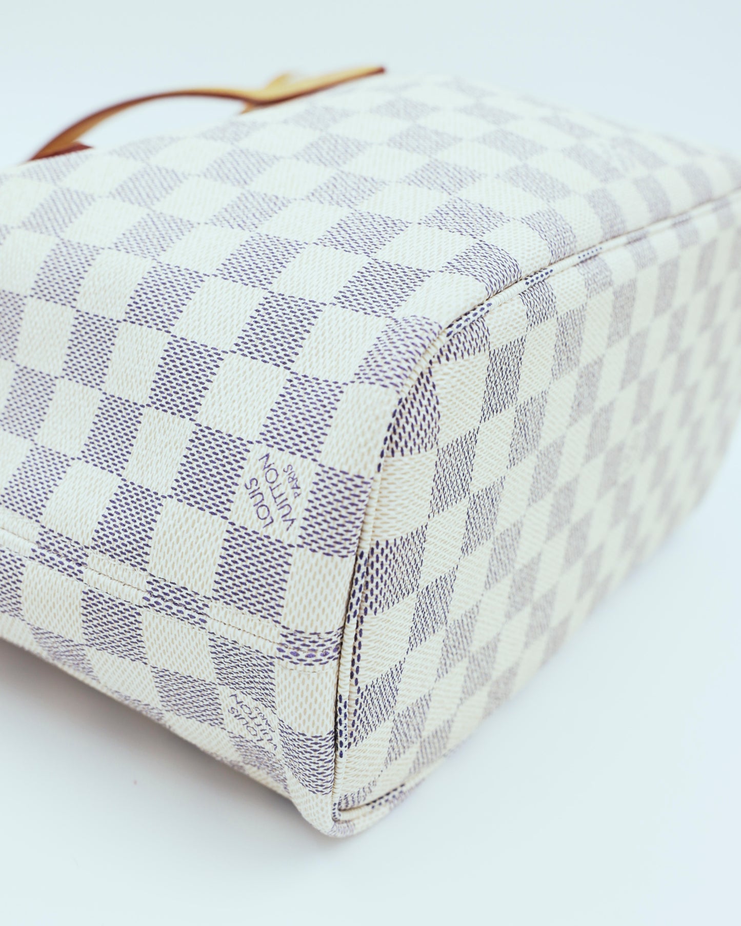 LOUIS VUITTON Neverfull PM Damier Azur, authentische Designerhandtasche aus zweiter Hand mit Karomuster