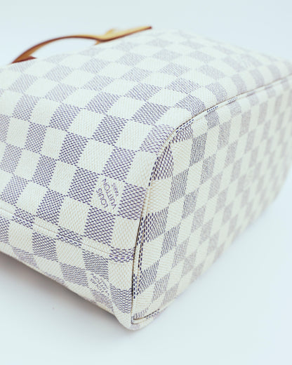 LOUIS VUITTON Neverfull PM Damier Azur, authentische Designerhandtasche aus zweiter Hand mit Karomuster