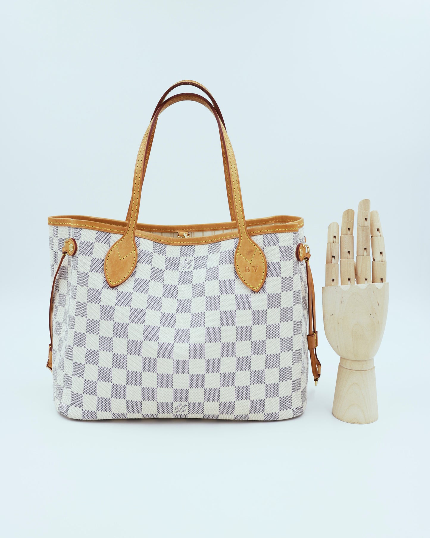 LOUIS VUITTON Neverfull PM Damier Azur, karierte Designerhandtasche aus zweiter Hand
