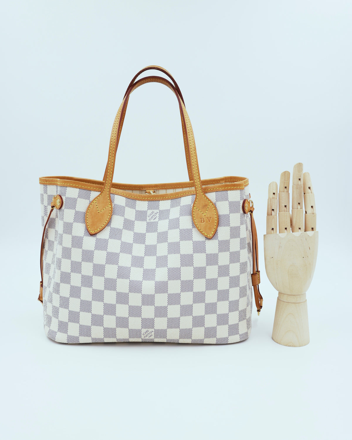 LOUIS VUITTON Neverfull PM Damier Azur, karierte Designerhandtasche aus zweiter Hand