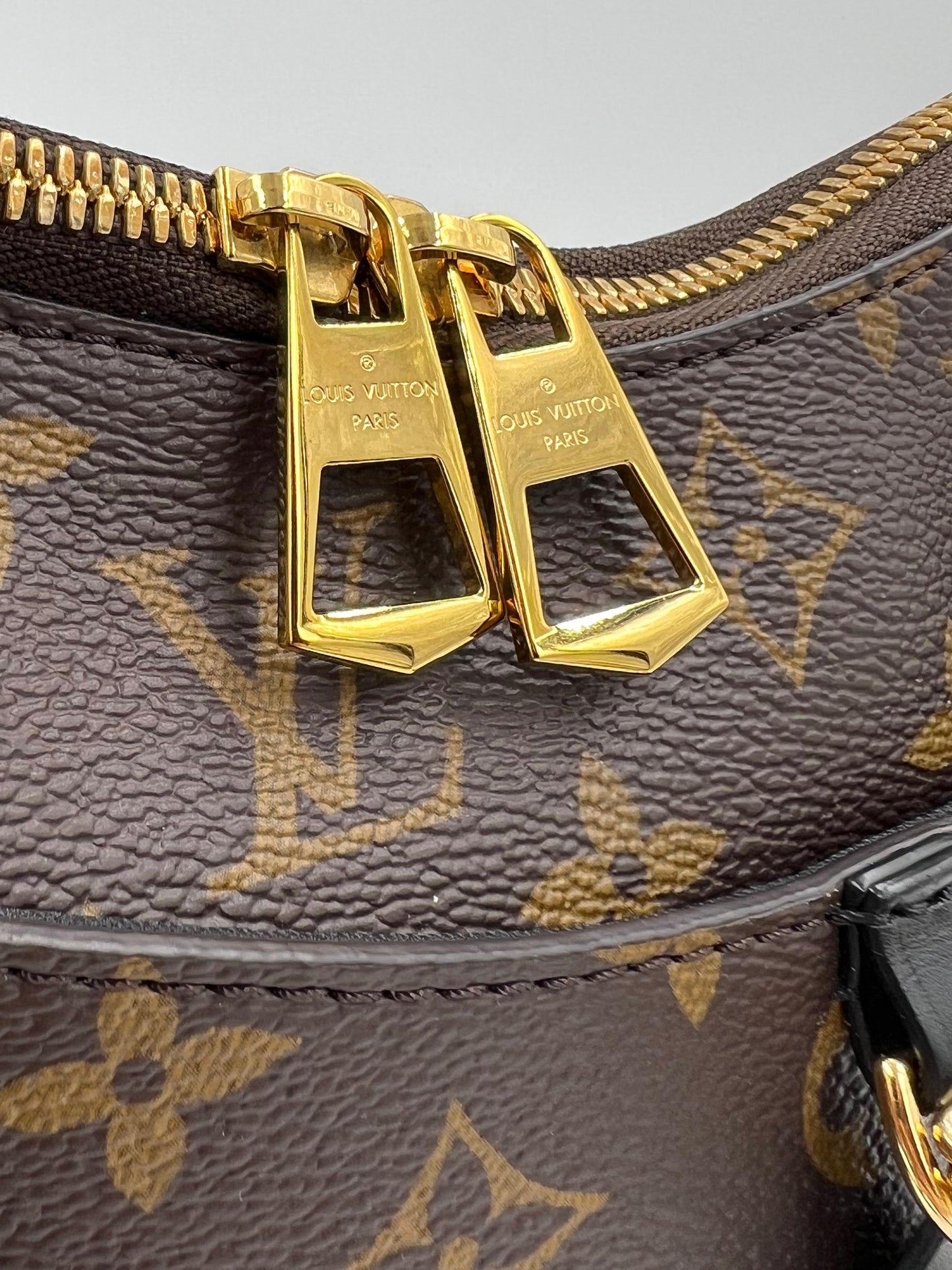 Louis Vuitton Odeon Monogram Canvas schwarz mit goldfarbenem Doppelreißverschluss und Monogramm Muster