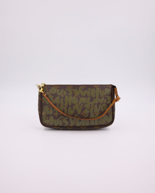 LOUIS VUITTON Pochette Accessoires Graffiti x Stephen Sprouse khaki authentische Secondhand Clutch