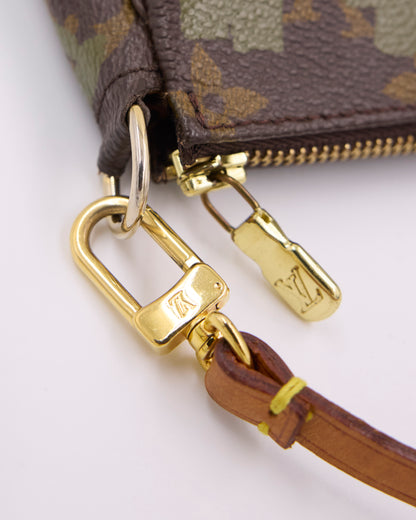 LOUIS VUITTON Pochette Accessoires Graffiti x Stephen Sprouse khaki mit goldfarbenen Beschlägen und Riemen
