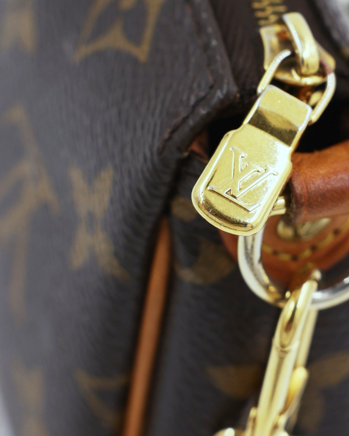 LOUIS VUITTON Pochette Eva Monogram Canvas mit goldfarbenem Verschluss im Detail