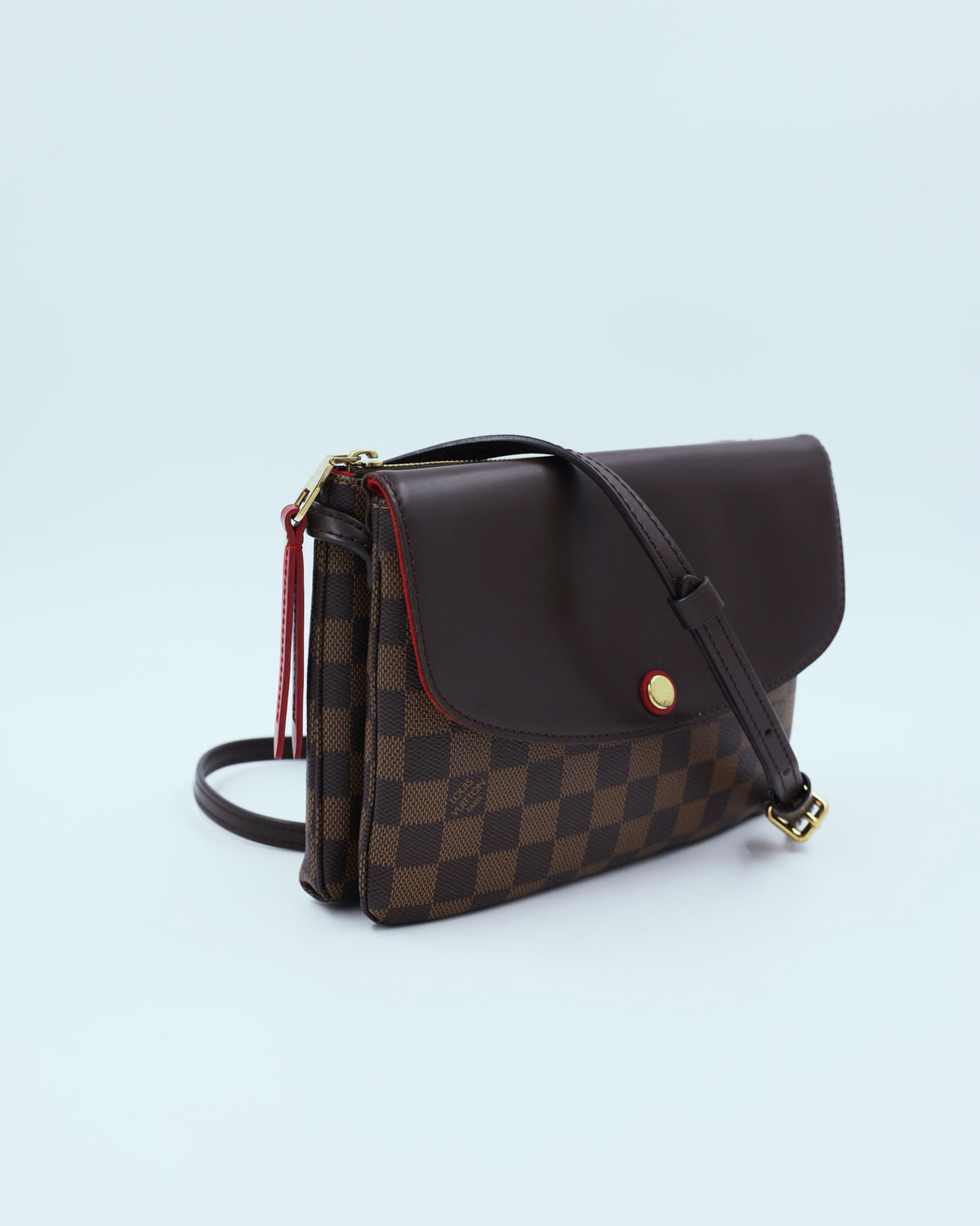 LOUIS VUITTON Twice Damier Ebene, braune Designerhandtasche mit Schulterriemen