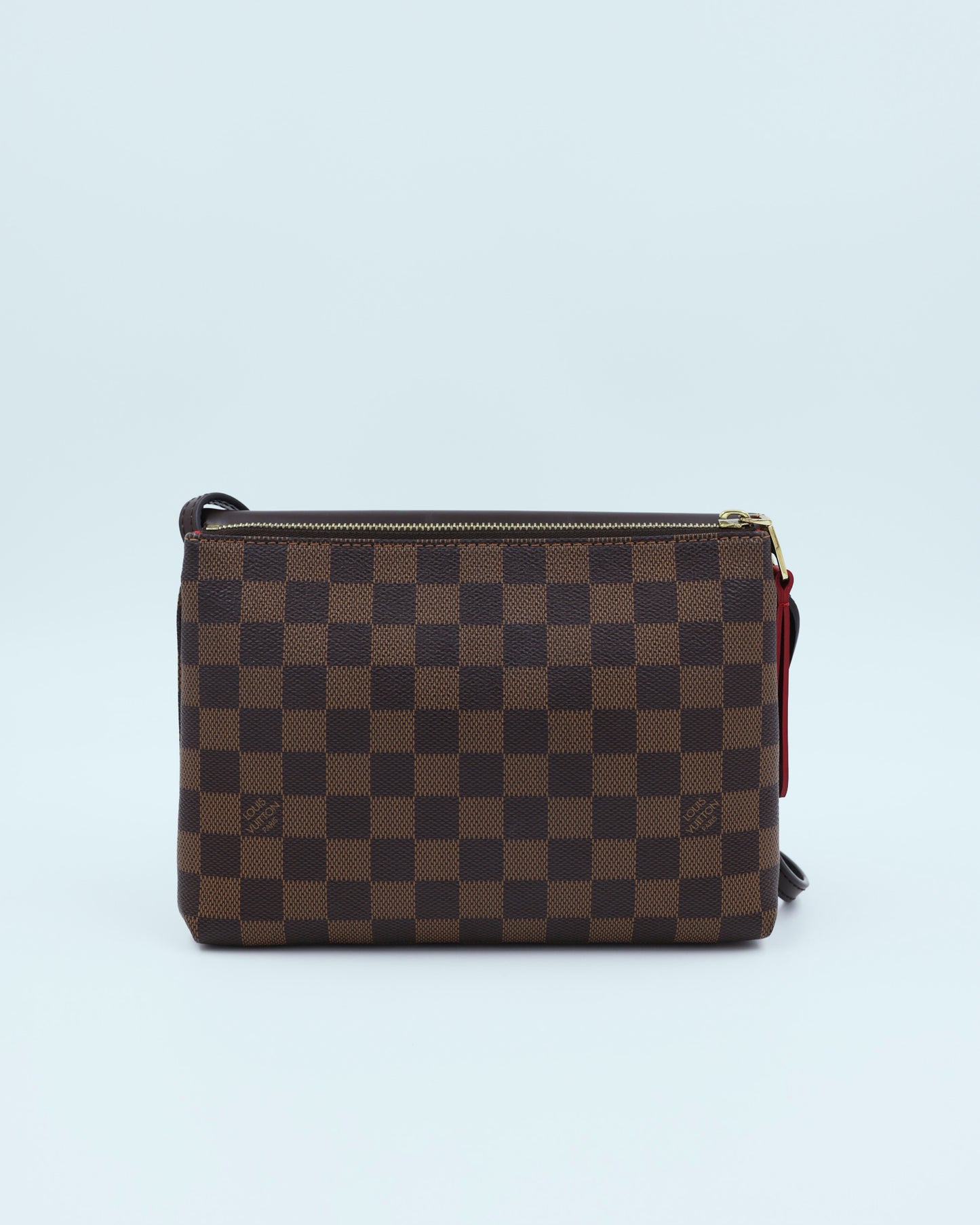 LOUIS VUITTON Twice Damier Ebene, braune Designerhandtasche mit Schachbrettmuster und Reißverschluss