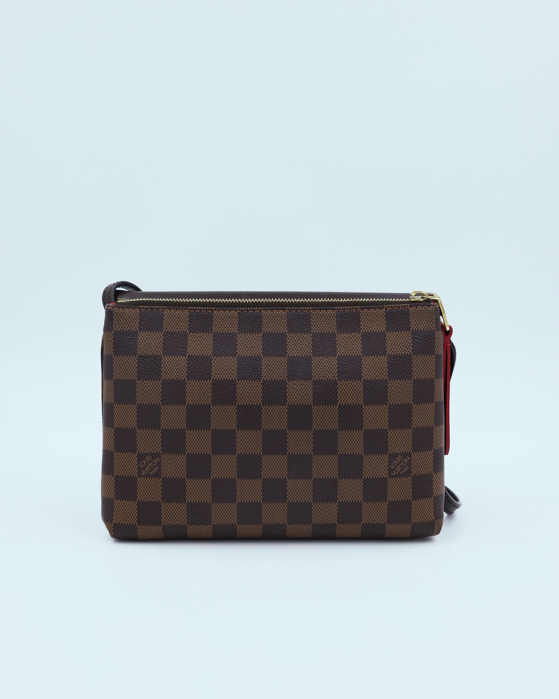 LOUIS VUITTON Twice Damier Ebene, braune Designerhandtasche mit Schachbrettmuster und Reißverschluss