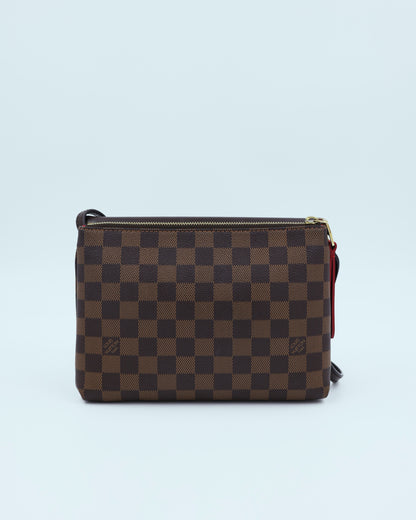 LOUIS VUITTON Twice Damier Ebene, braune Designerhandtasche mit Schachbrettmuster und Reißverschluss