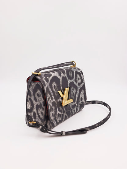 LOUIS VUITTON Twist MM Cat Print Gris, graue Designerhandtasche mit Leopardenmuster und Schulterriemen