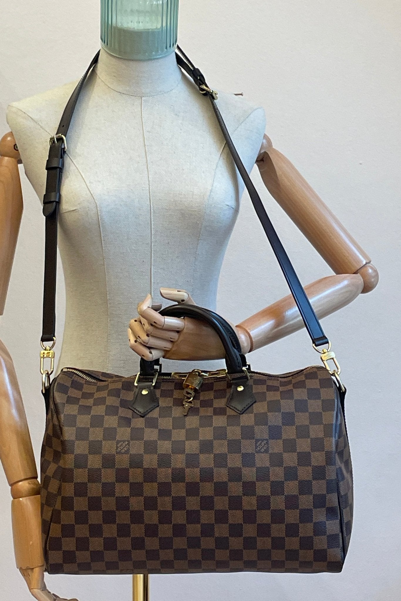 LOUIS VUITTON Speedy 35 Bandouliere Damier Ebene - Clutch & Macarons - AA3290 & Chip - Clutch & Macarons - 