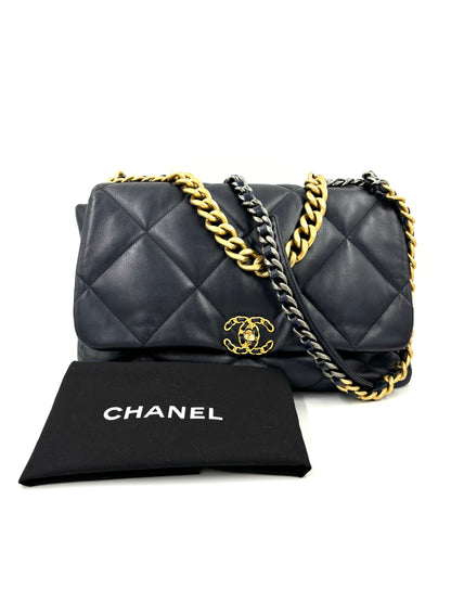 CHANEL 19 Flap Bag large navy Ziegenleder