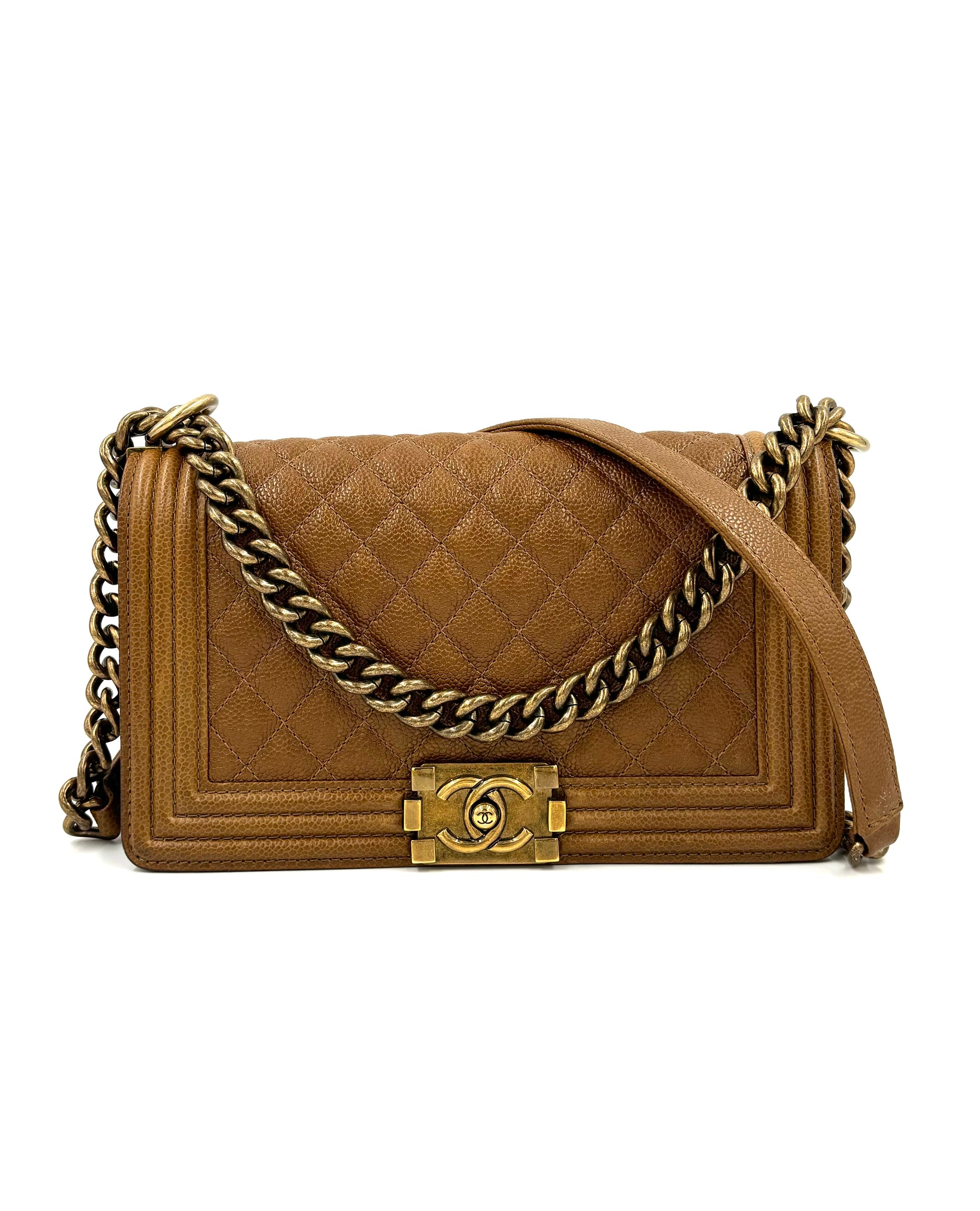 CHANEL Boy Bag medium Caviar cognac