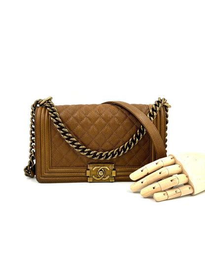 CHANEL Boy Bag medium Caviar cognac