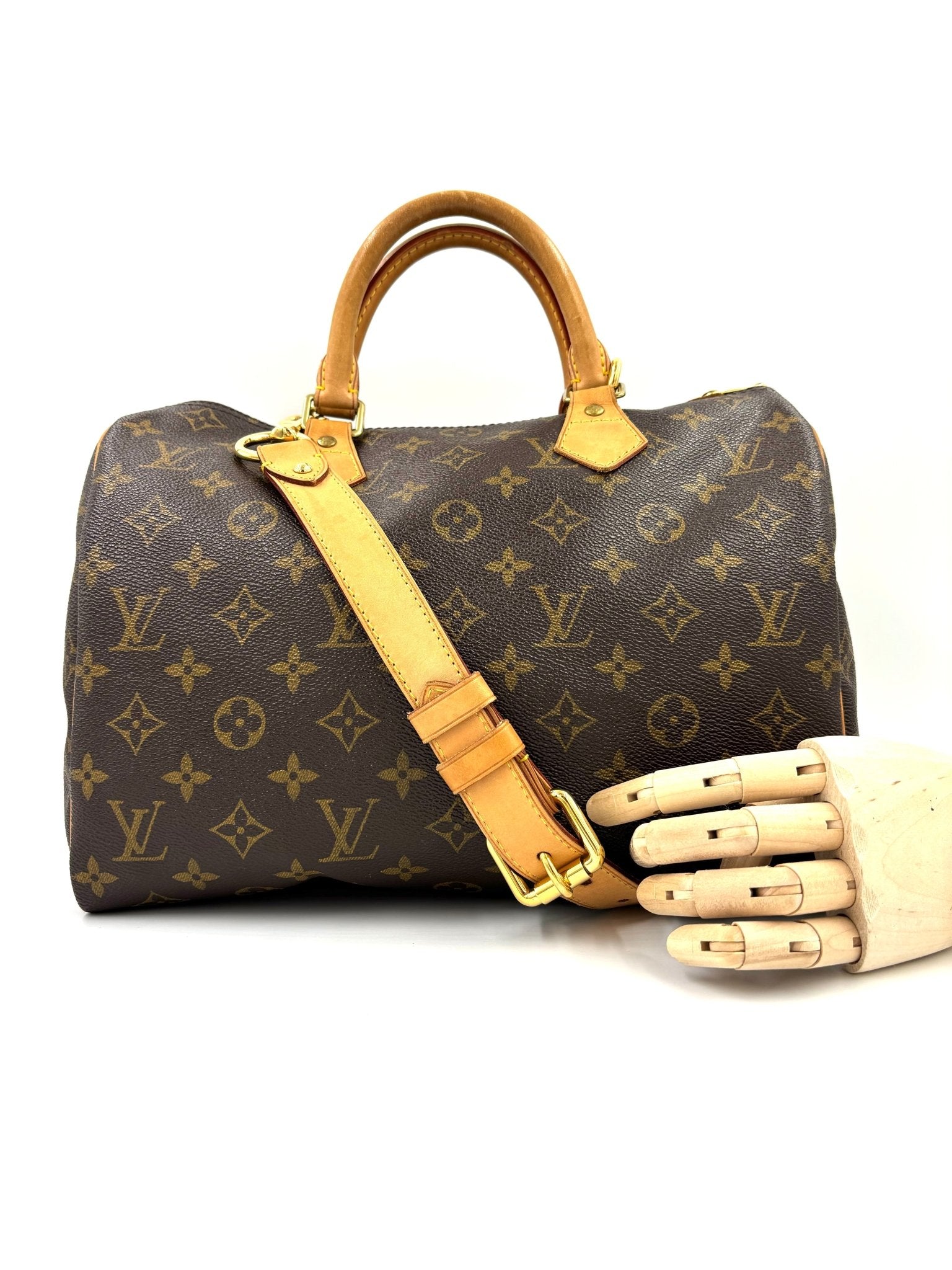 Secondhand Louis Vuitton Speedy 30 Monogram Canvas mit Schulterriemen Clutch Macarons