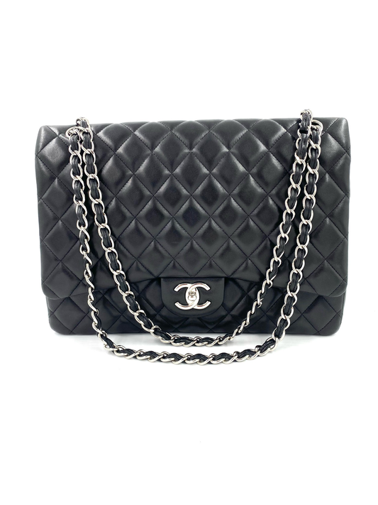 CHANEL Timeless Classic Double Flap Bag Maxi schwarz/silber